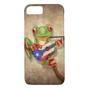 Coque iPhone 7 Grenouille d'arbre jouant la guitare de drapeau de