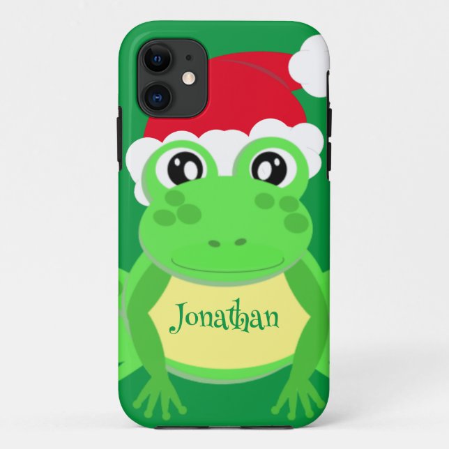 Coques Case-Mate iPhone Grenouille de Noël Santa Hat Green Nouveauté (Dos)
