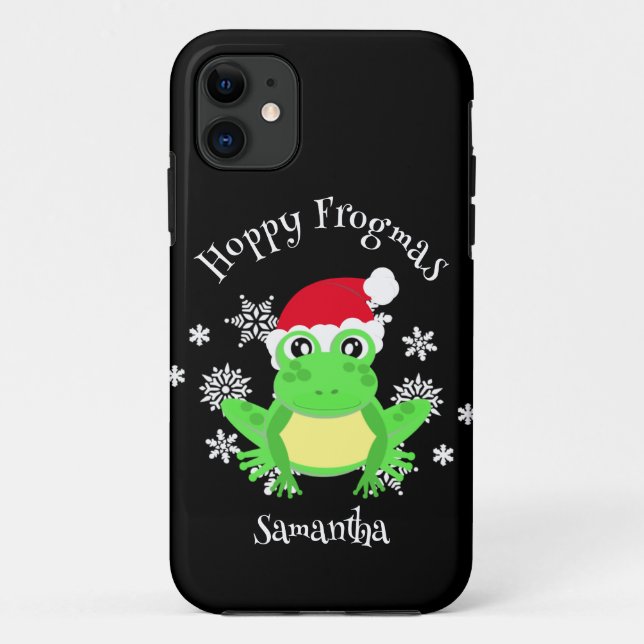 Coques Case-Mate iPhone Grenouille de Noël Santa Hat Nouveauté Drôle Noir (Dos)
