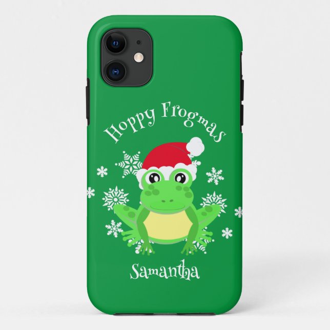 Coques Case-Mate iPhone Grenouille de Noël Santa Hat Novelty Funny Green (Dos)