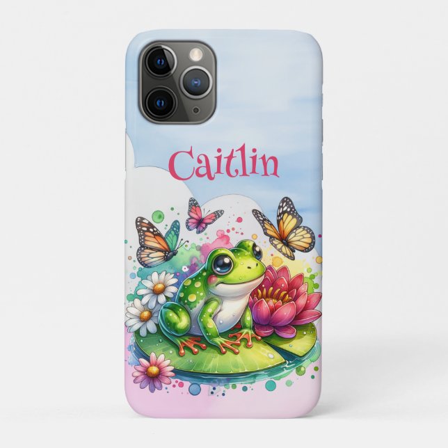 Coques Case-Mate iPhone Grenouille, fleurs et papillons personnalisés (Dos)