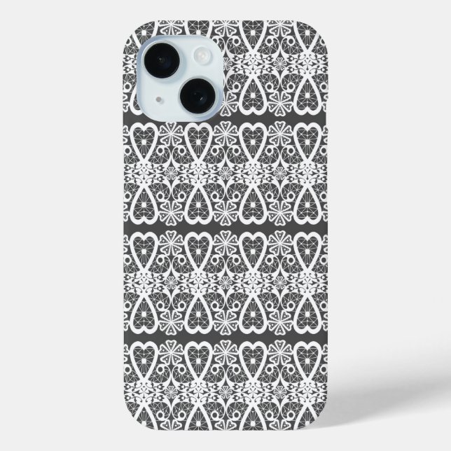 Coques Case-Mate iPhone Grey and white lace pattern (Verso)