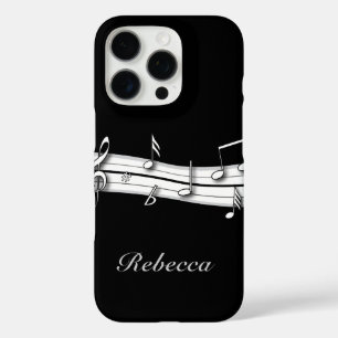 Coque iPhone 16 Pro Grey black and white musical notes score