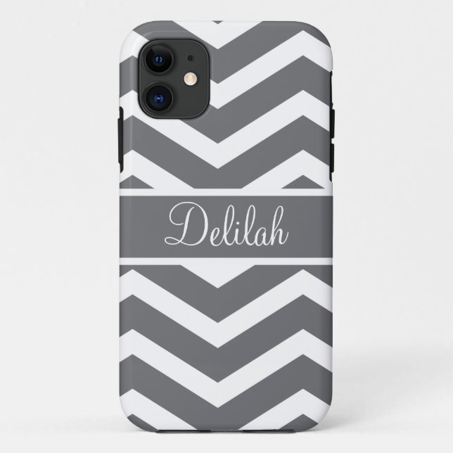 Coques Case-Mate iPhone Grey Chevron Nom personnalisé (Dos)
