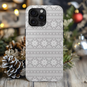 Coque iPhone 15 Pro Max Grey Fair Isle Sweat de Noël Motif