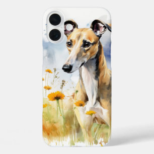 COQUE POUR iPhone 16 PLUS GREYHOD FAUN ET BLANC DANS LE CHAMP FLEUR SAUVAGE