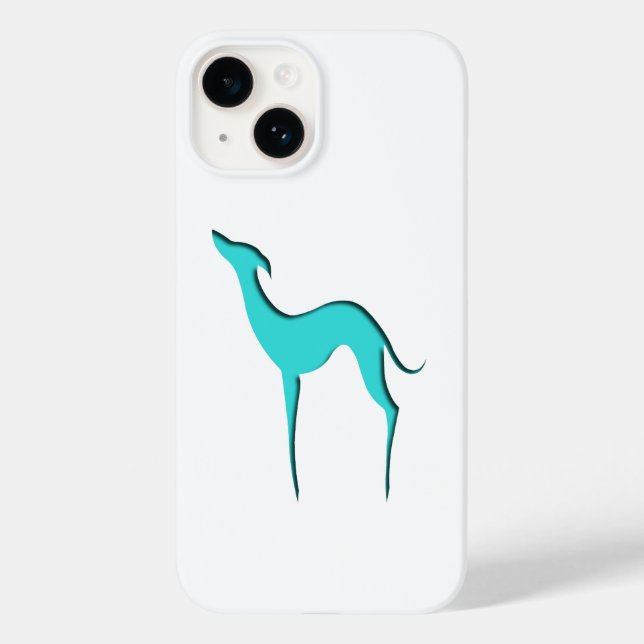 Coques Case-Mate iPhone Greyhound Whippet dog Elégant silhouette turquoise (Verso)