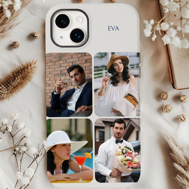 Coques Case-Mate iPhone Grille de 4 photos Nom ou Initiales Neutre (Natural personalized iphone case with 4 picture photo collage by Darling & May)