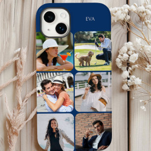 Coque Case-Mate iPhone Grille de photos 6 images nom ou initiales Bleu