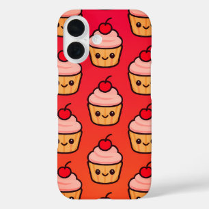 Coque Pour iPhone 16 Grille Kawaii Cupcake avec visages souriants et ce