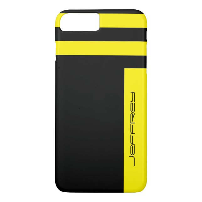 Coques Case-Mate iPhone Grille minimaliste moderne jaune et noir, nom (Dos)