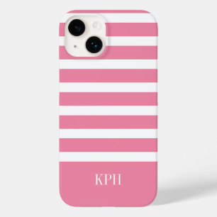 Coque Case-Mate iPhone Grille rose et blanche moderne avec Monogramme
