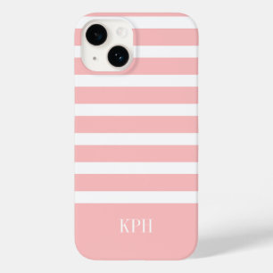 Coque Case-Mate iPhone Grille rose et blanche moderne avec Monogramme