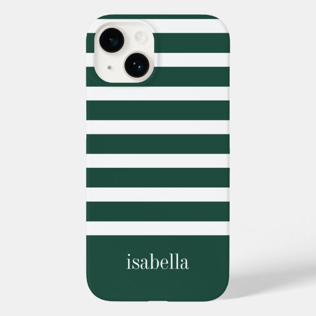 Coques Case-Mate iPhone Grille verte et blanche moderne avec Monogramme (Verso)