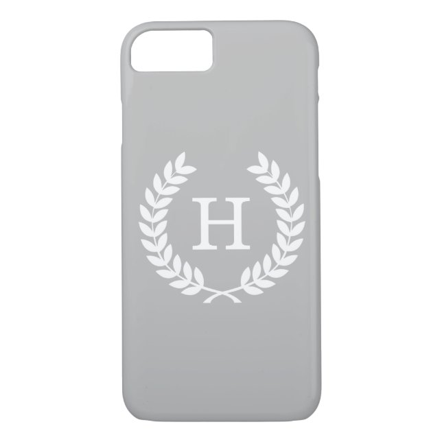 Coques Case-Mate iPhone Gris Blanc Blé Laurel Wreath Initial Monogramme (Dos)