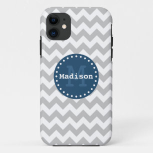 Etui iPhone Case-Mate Gris blanc bleu Chevron Zigzag Monogramme