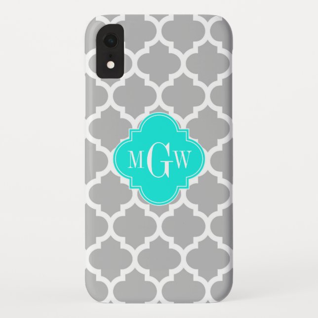 Coques Case-Mate iPhone Gris Blanc Marocain #5 Brt Aqua 3 Monogramme initi (Dos)