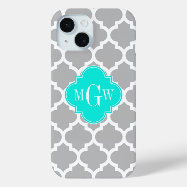 Coques Case-Mate iPhone Gris Blanc Marocain #5 Brt Aqua 3 Monogramme initi (Verso)
