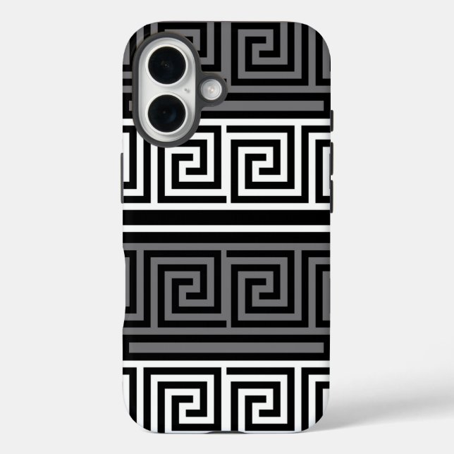 Coques Case-Mate iPhone Gris Blanc Noir Clé grecque Fret Motif Design (Verso)