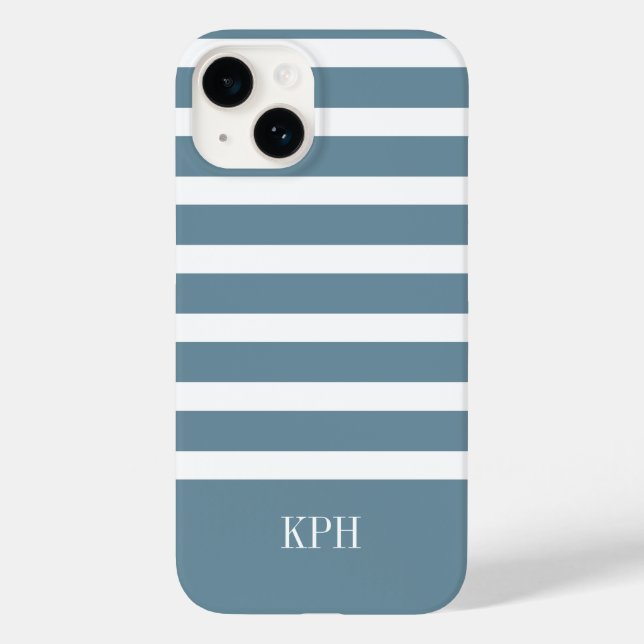 Coques Case-Mate iPhone Gris bleu moderne et Gris blanc avec Monogramme (Verso)