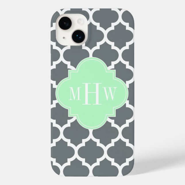 Coques Case-Mate iPhone Gris Charbon Blanc Marocain #5 Menthe Nom Monogram (Verso)