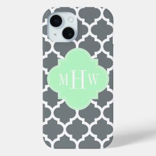 Coque Case-Mate iPhone Gris Charbon Blanc Marocain #5 Menthe Nom Monogram