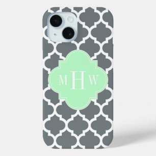 Coque Case-Mate iPhone Gris Charbon Blanc Marocain #5 Menthe Nom Monogram