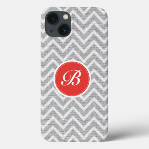 iPhone 13 Coque Gris clair Chevron Motif Lin Texture Monogramme