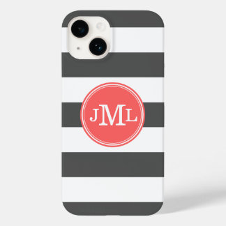 Coques Pour iPhone Gris de charbon et corail Grande bande Monogramme