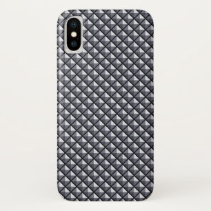 Coque iPhone X Gris de métal, look métallique, grille cloutée
