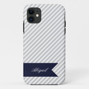Coques Pour iPhone Gris et blanc rayures avec Monogramme iPhone 5 Coq