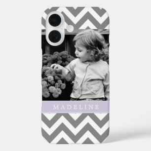 Coque Pour iPhone 16 Gris et lavande Zigzags Photo personnalisée