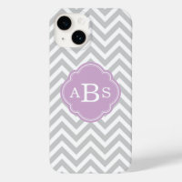 Gris et Lilac violet moderne Chevron Monogramme