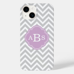 Coque Case-Mate iPhone Gris et Lilac violet moderne Chevron Monogramme
