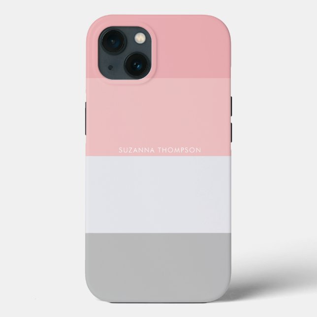 Coques Case-Mate iPhone Gris et rose pastel horizontal moderne (Verso)