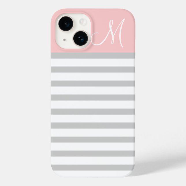 Coques Case-Mate iPhone Gris et rose pointes de preppy Monogramme (Verso)