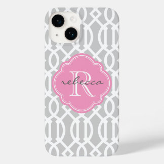 Coque Case-Mate iPhone Gris et rose Trellis moderne Monogramme personnali