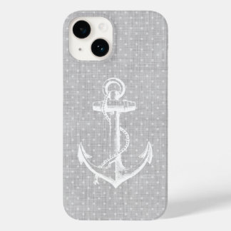 Coque Pour iPhone 14 Gris Faux Linge Ancre Vintage