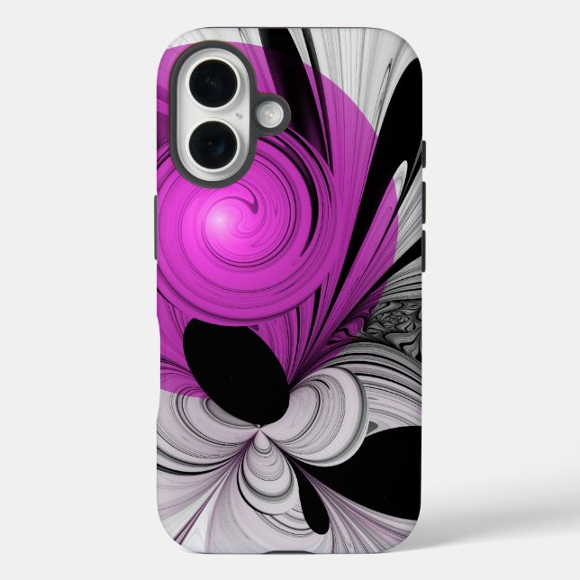 Coques Case-Mate iPhone Gris Noir Abstrait Avec Art Fractal Magenta (Verso)