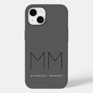 Coque Case-Mate iPhone Gris Noir Gras Monogramme Moderne Votre nom Initia