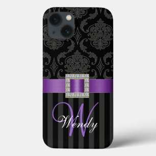 Coque Case-Mate iPhone Gris noir pourpre Damask Stripes Motif