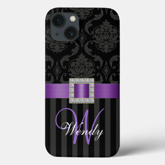 Coque Case-Mate iPhone Gris noir pourpre Damask Stripes Motif