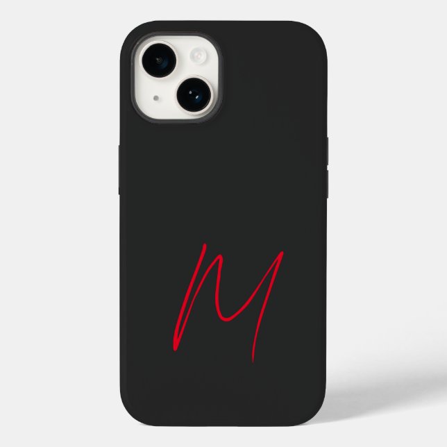 Coques Case-Mate iPhone Gris Noir Rouge Monogramme Classique Script (Verso)