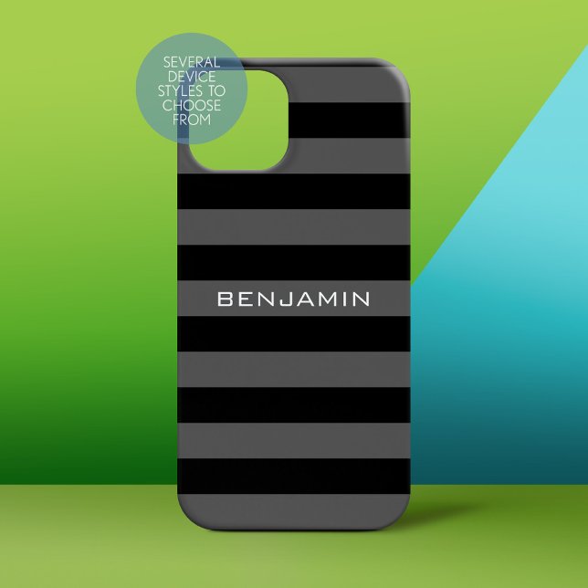 Coques Case-Mate iPhone Gris noir Rugby rayures avec nom personnalisé (Personalized Phone Case)