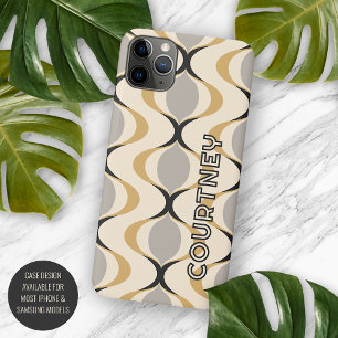 Case-Mate iPhone Case Gris Ocre Moutarde Jaune Ivoire Motif Vague Ogee