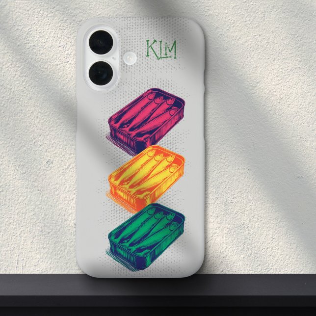 Coques Case-Mate iPhone Gris Pop Art Sardine Art Grunge dessin Monogramme (Créateur téléchargé)