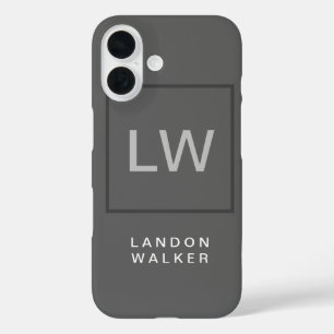Coque Pour iPhone 16 Gris professionnel simple moderne initiales monogr