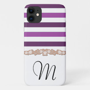 Coque Case-Mate Pour iPhone Gris Violets, Motif rayé, Lignes, Monogramme