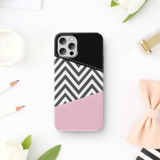 Coques Case-Mate iPhone Gris Zigzag, Gris Chevron, Motif Zigzag, Rose (Créateur téléchargé)