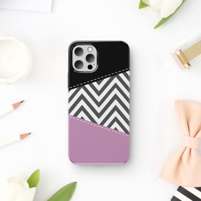 Coques Case-Mate iPhone Gris Zigzag, Gris Chevron, Motif Zigzag, Violet (Créateur téléchargé)